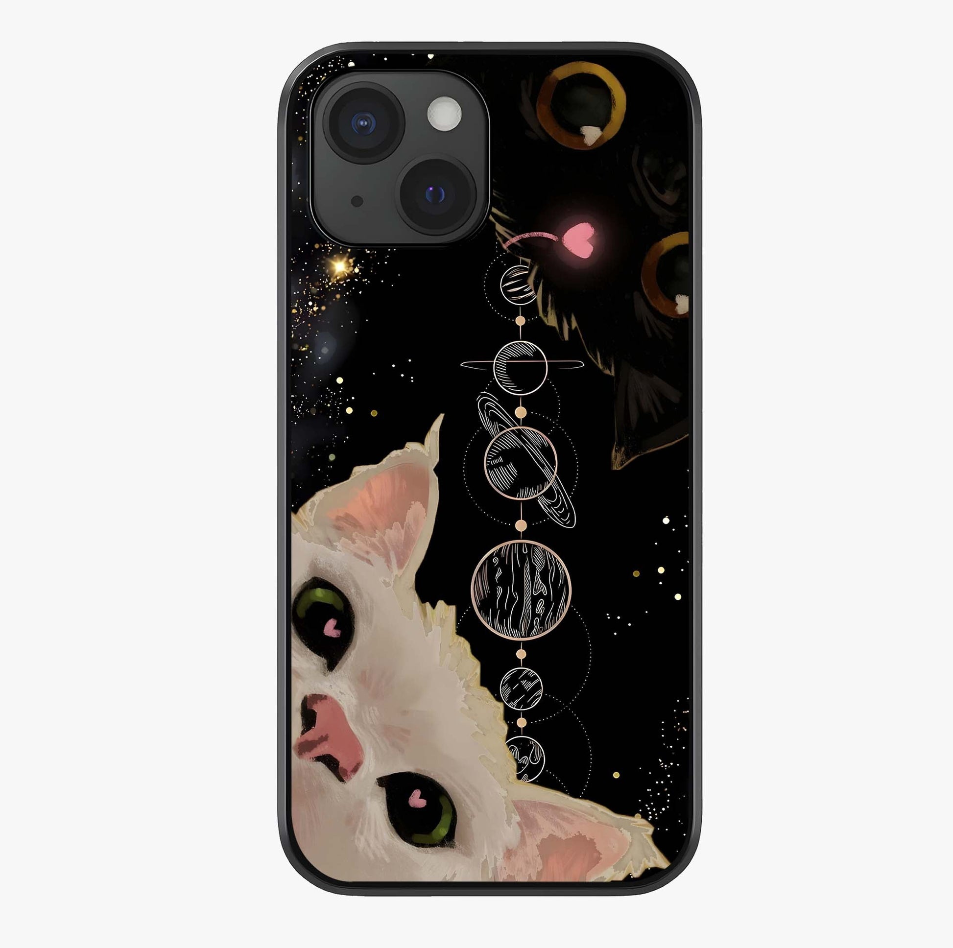 Galactic Cat Glass Case showing full back design in clean flat view with glossy glass finish.