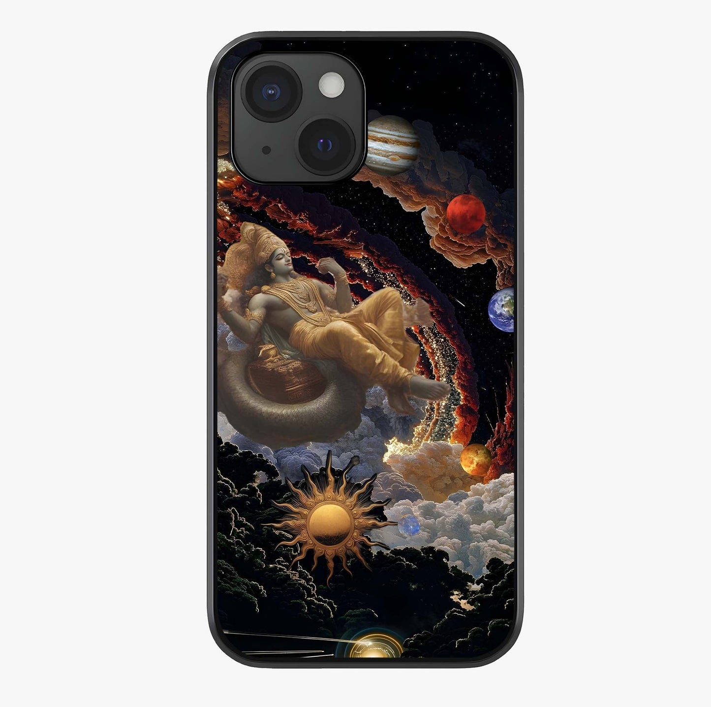 Galactic Divine God Glass Case showing full back design in clean flat view with glossy glass finish.