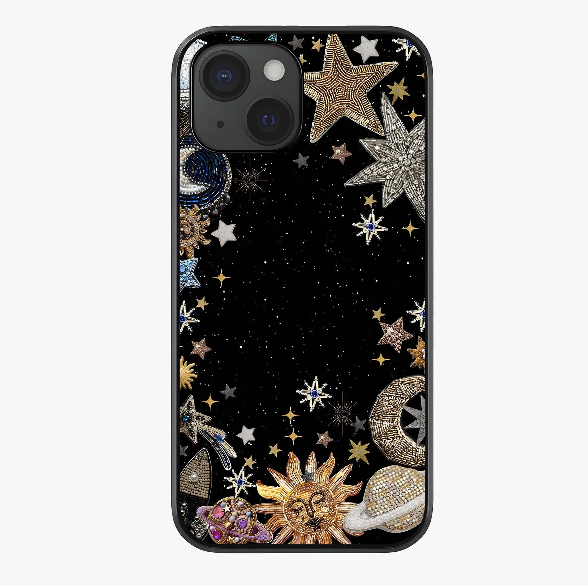 Galactic Jewel Stars Glass Case showing full back design in clean flat view with glossy glass finish.