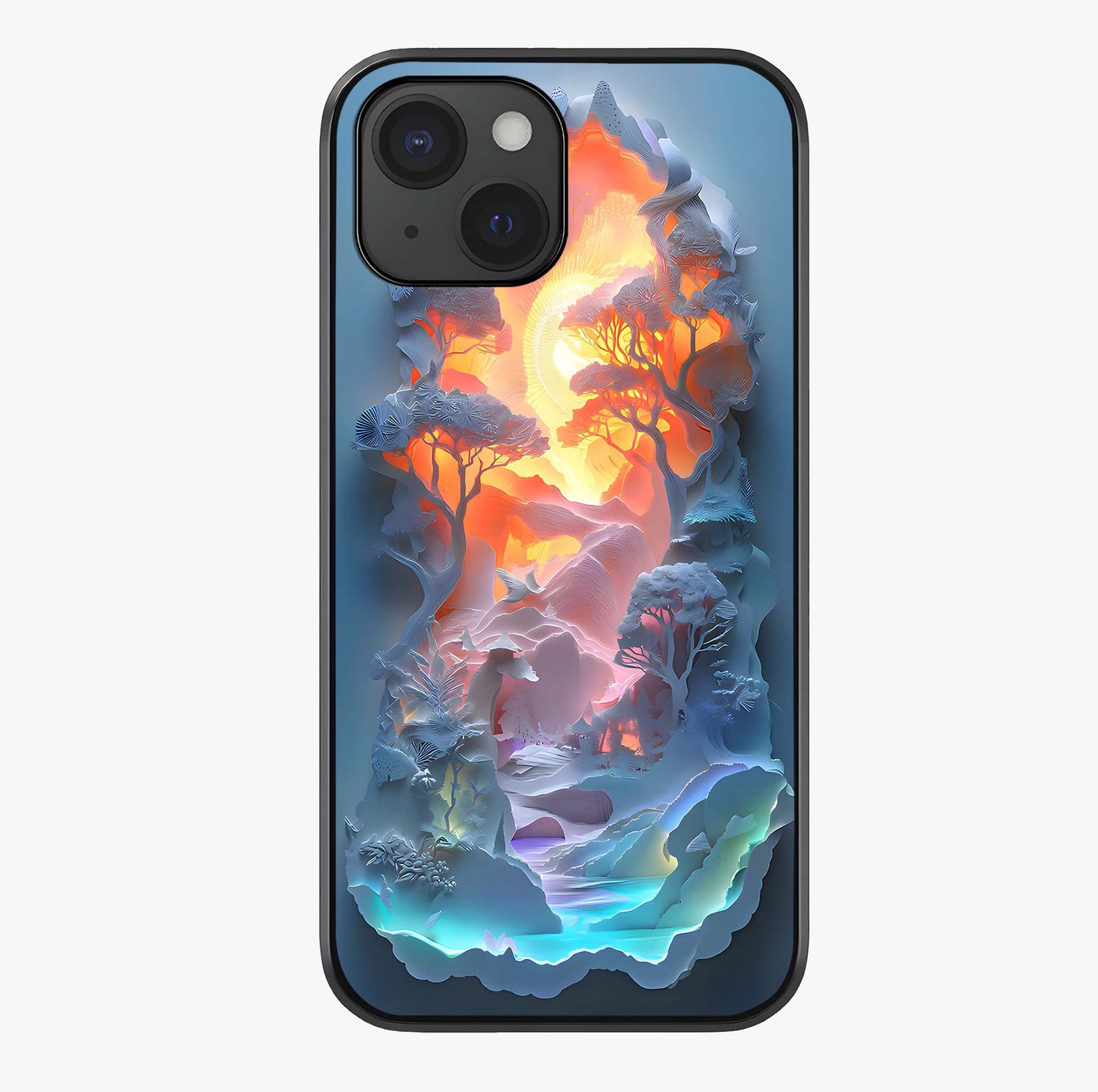 Glow Forest Portal Glass Case showing full back design in clean flat view with glossy glass finish.