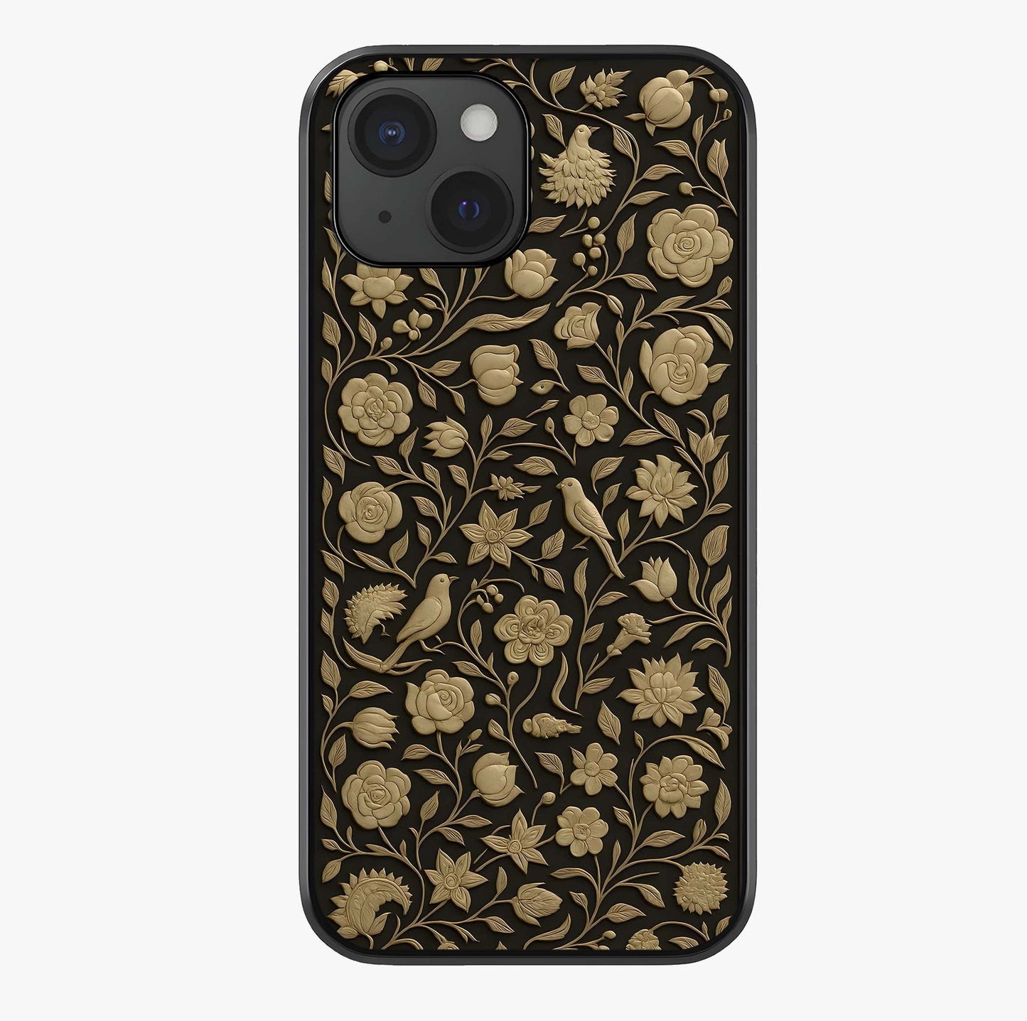 Golden Floral Majesty Glass Case showing full back design in clean flat view with glossy glass finish.