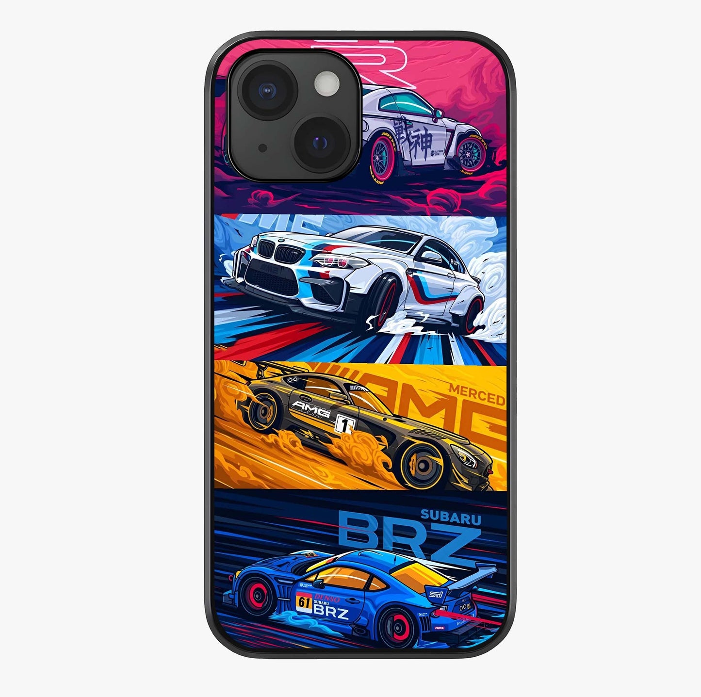 Jdm Sports Car Glass Case showing full back design in clean flat view with glossy glass finish.