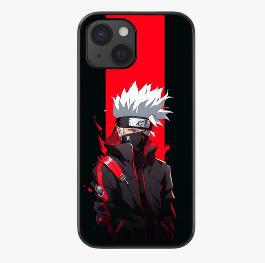 Kakashi Scarlet Shadow Glass Case showing full back design in clean flat view with glossy glass finish.