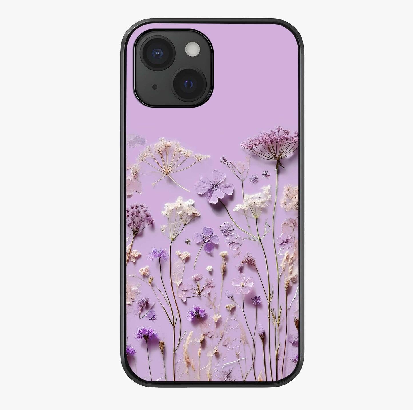 Lavender Blossom Dream Glass Case showing full back design in clean flat view with glossy glass finish.