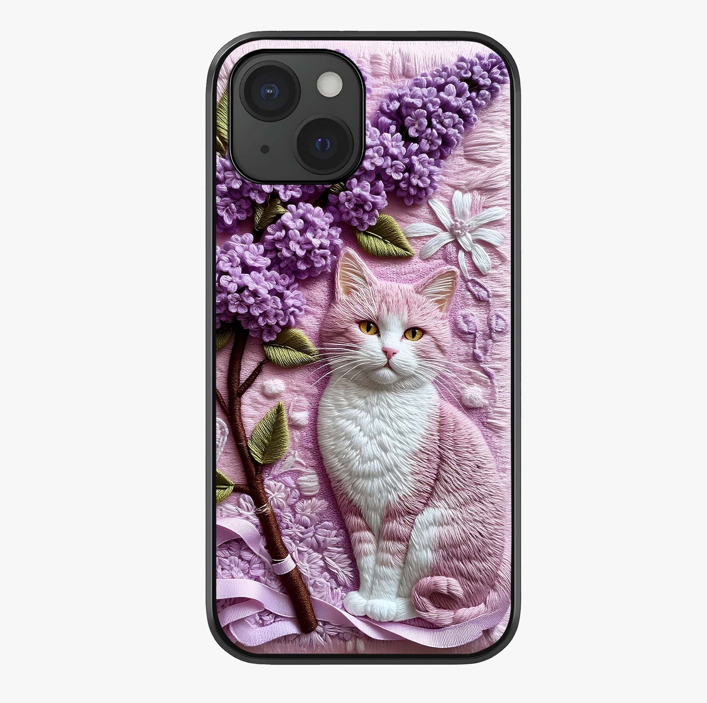 Lavender Cat Whimsy Glass Case showing full back design in clean flat view with glossy glass finish.