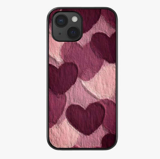 Layered Paper Hearts Glass Case showing full back design in clean flat view with glossy glass finish.
