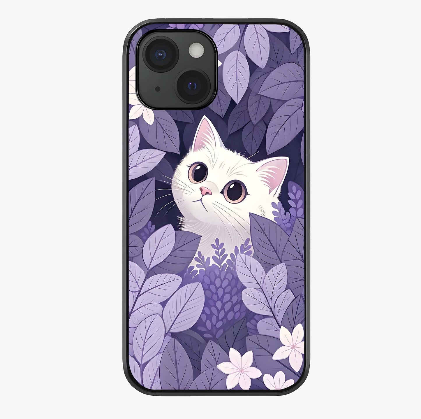 Lilac Hide Peek Cat Glass Case showing full back design in clean flat view with glossy glass finish.