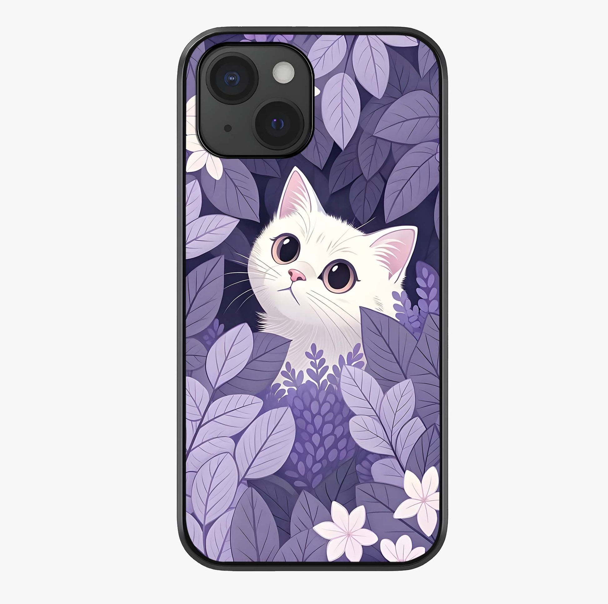 Lilac Hide Peek Cat Glass Case showing full back design in clean flat view with glossy glass finish.