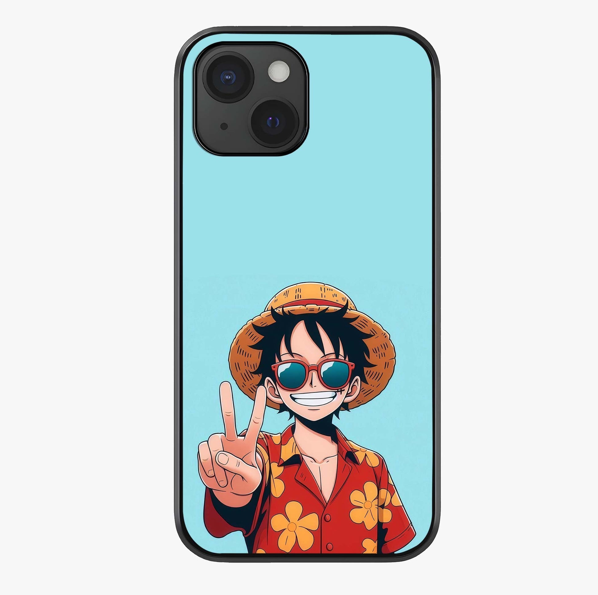 Luffy Summer Anime Vibe Glass Case showing full back design in clean flat view with glossy glass finish.