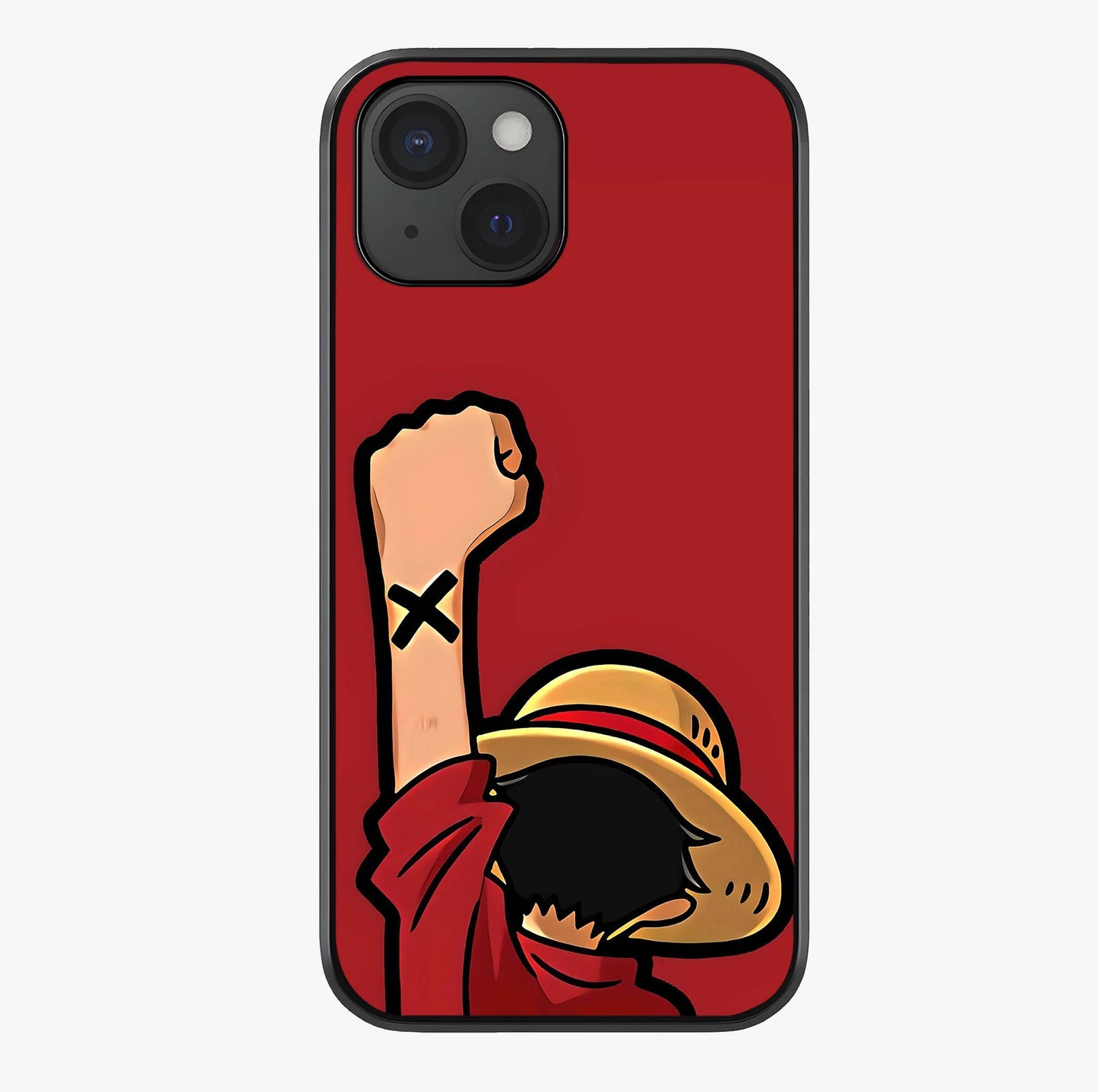 Luffy X Spirit Glass Case showing full back design in clean flat view with glossy glass finish.
