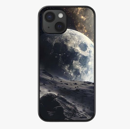Lunar Horizon Glow Glass Case showing full back design in clean flat view with glossy glass finish.