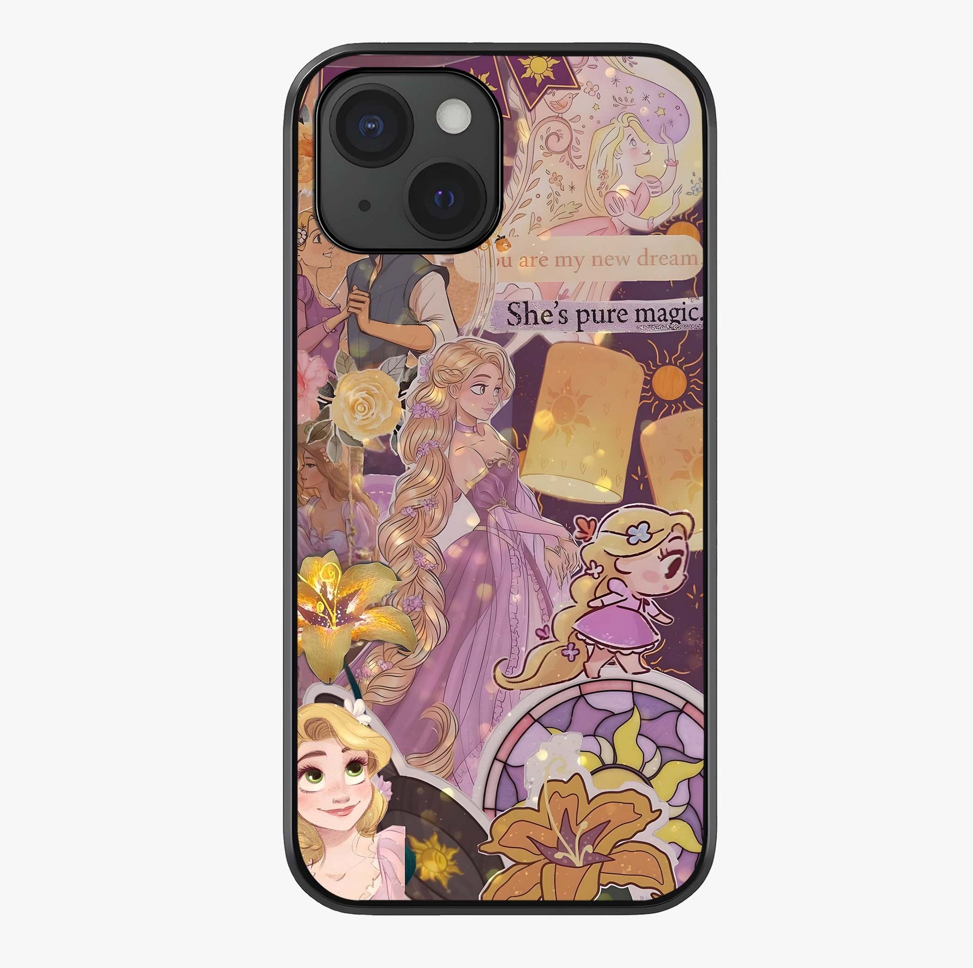 Magical Tangled Dream Glass Case showing full back design in clean flat view with glossy glass finish.