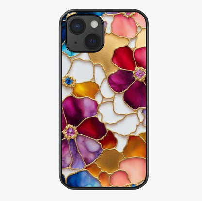 Marble Flower Pattern Glass Case showing full back design in clean flat view with glossy glass finish.