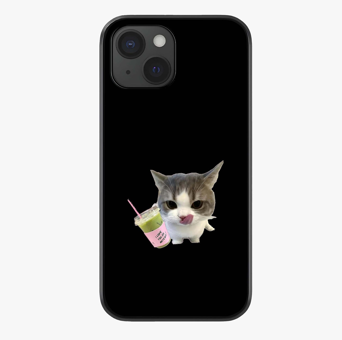 Matcha Cat Style Glass Case showing full back design in clean flat view with glossy glass finish.