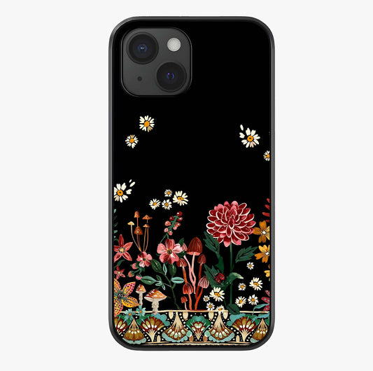 Midnight Bloom Pattern Glass Case showing full back design in clean flat view with glossy glass finish.