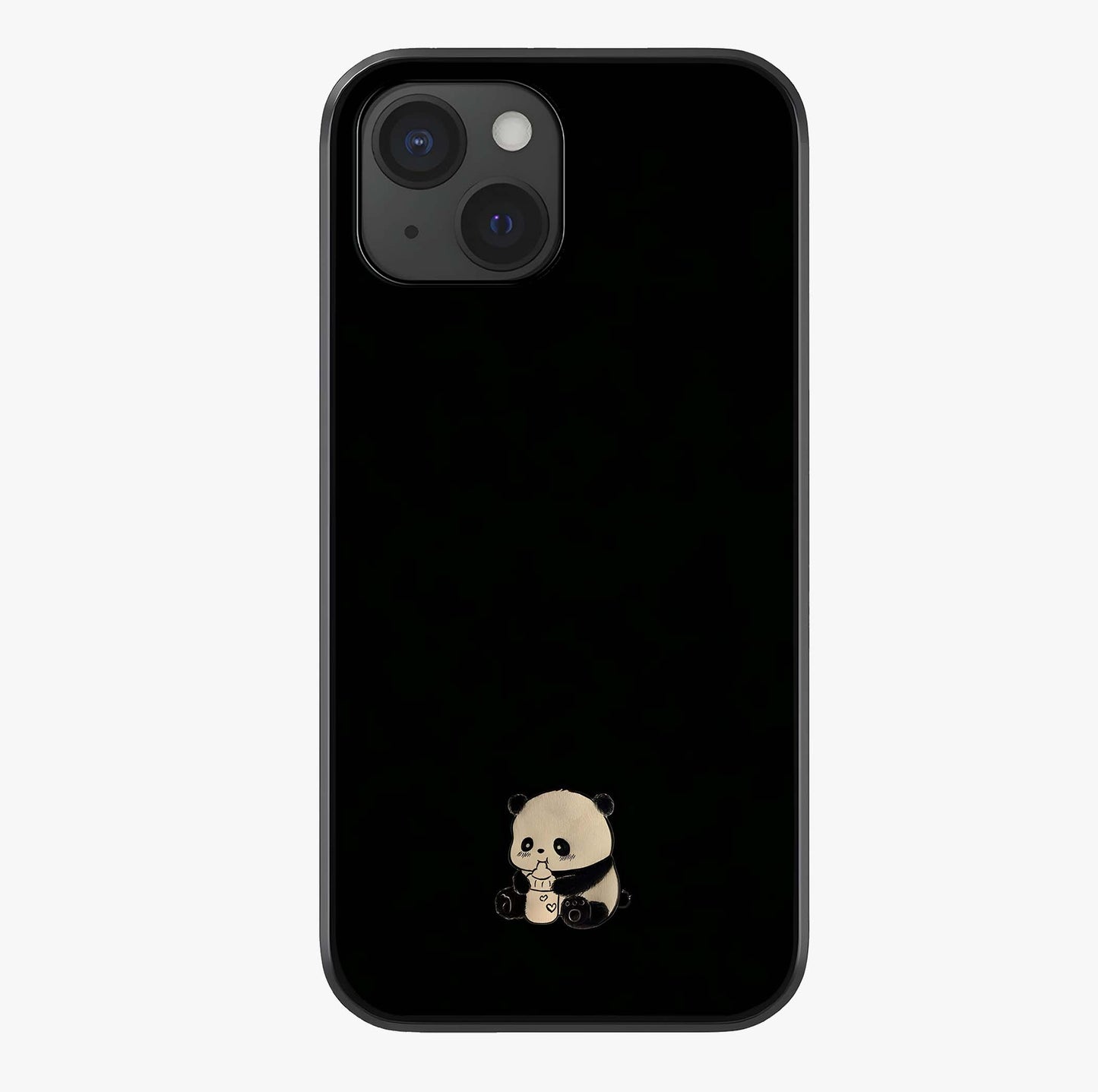 Midnight Panda Love Glass Case showing full back design in clean flat view with glossy glass finish.