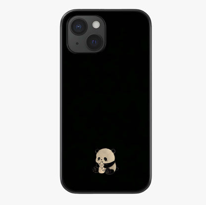 Midnight Panda Love Glass Case showing full back design in clean flat view with glossy glass finish.