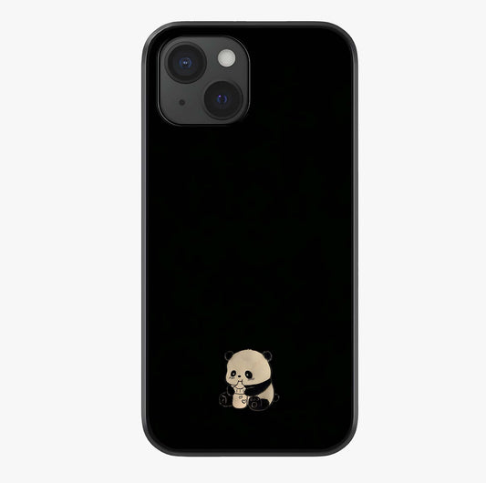 Midnight Panda Love Glass Case showing full back design in clean flat view with glossy glass finish.
