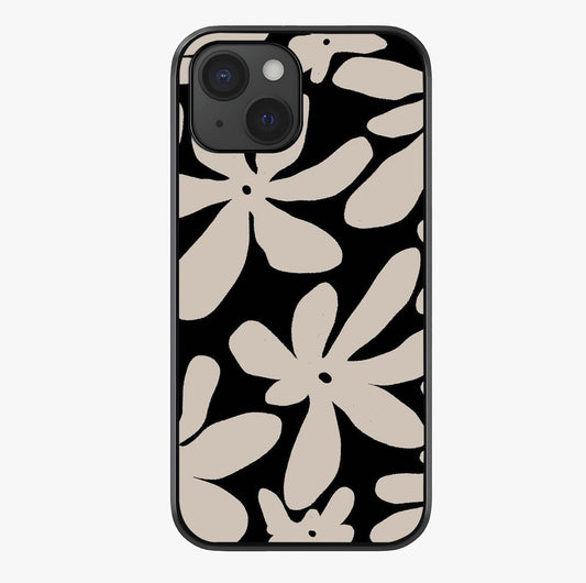 Monochrome Petal Dance Glass Case showing full back design in clean flat view with glossy glass finish.