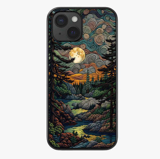 Moonlight Forest Dream Glass Case showing full back design in clean flat view with glossy glass finish.