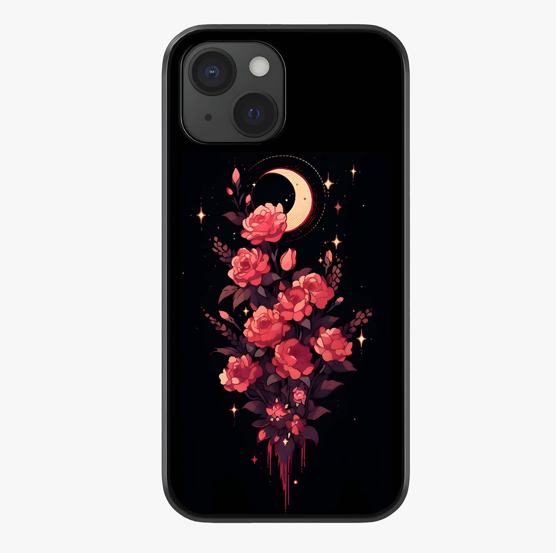 Moonlit Floral Elegance Glass Case showing full back design in clean flat view with glossy glass finish.