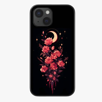 Moonlit Floral Elegance Glass Case showing full back design in clean flat view with glossy glass finish.