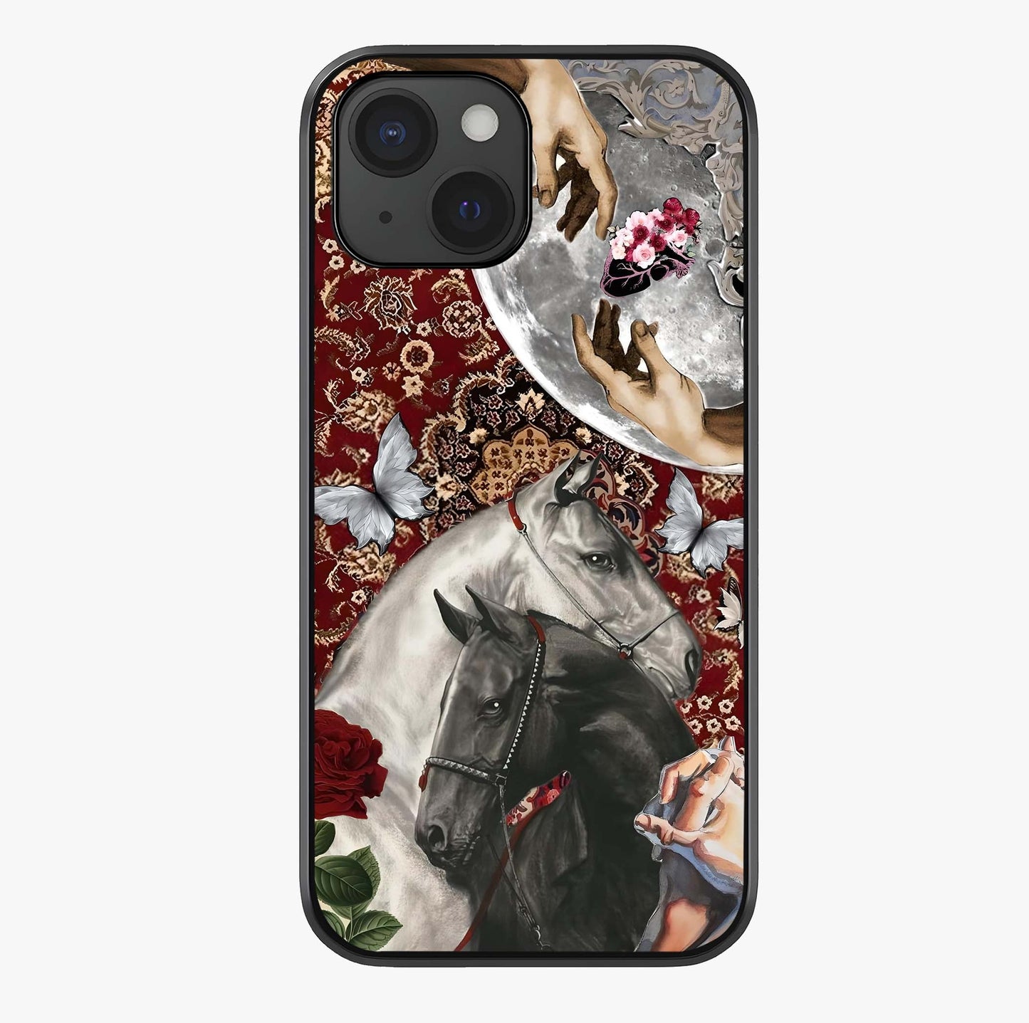 Moonlit Royal Stallion Glass Case showing full back design in clean flat view with glossy glass finish.