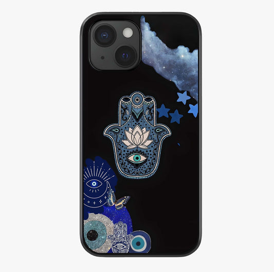 Mystic Hand Aura Glass Case showing full back design in clean flat view with glossy glass finish.