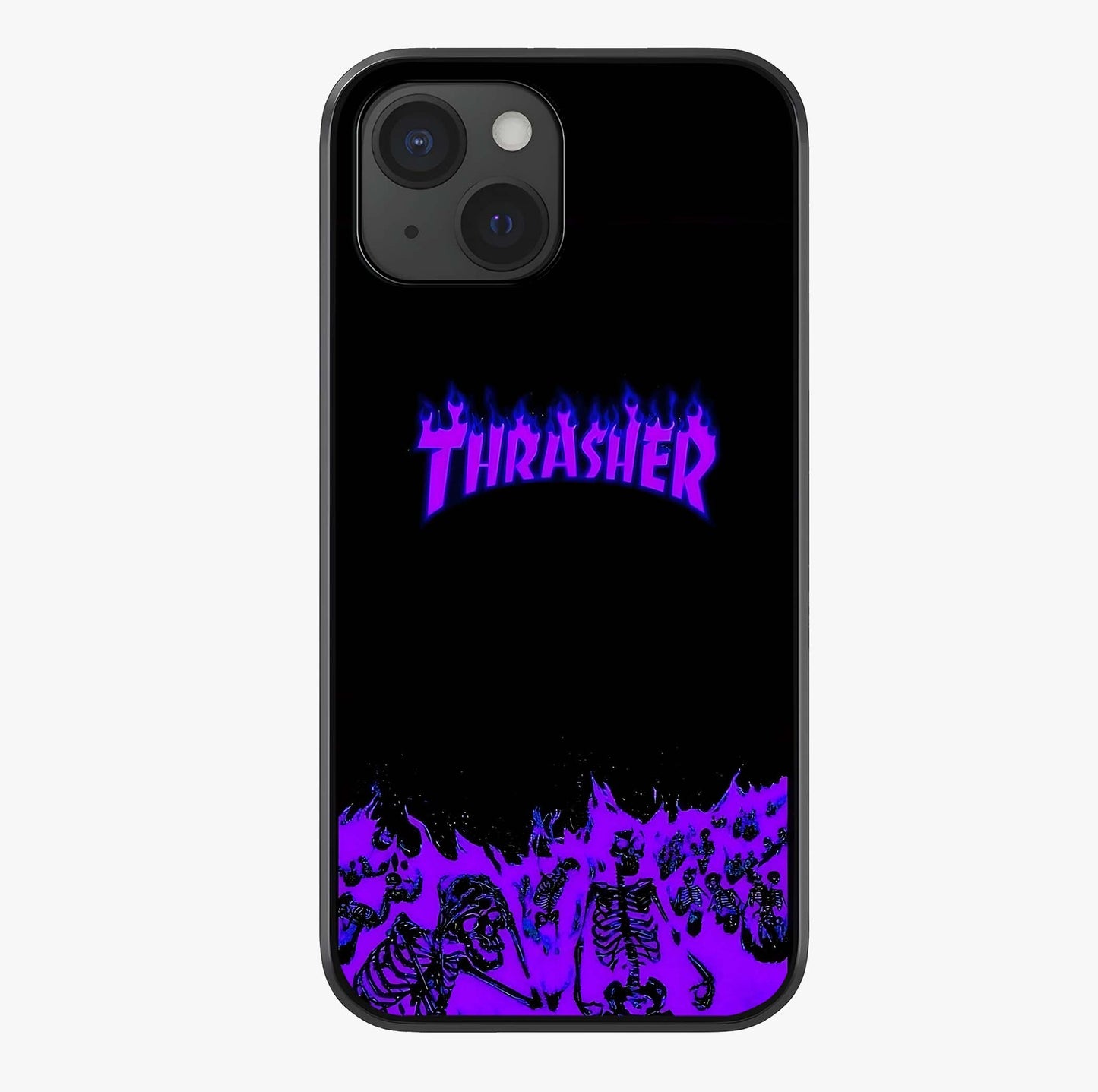 Neon Flame Riot Glass Case showing full back design in clean flat view with glossy glass finish.