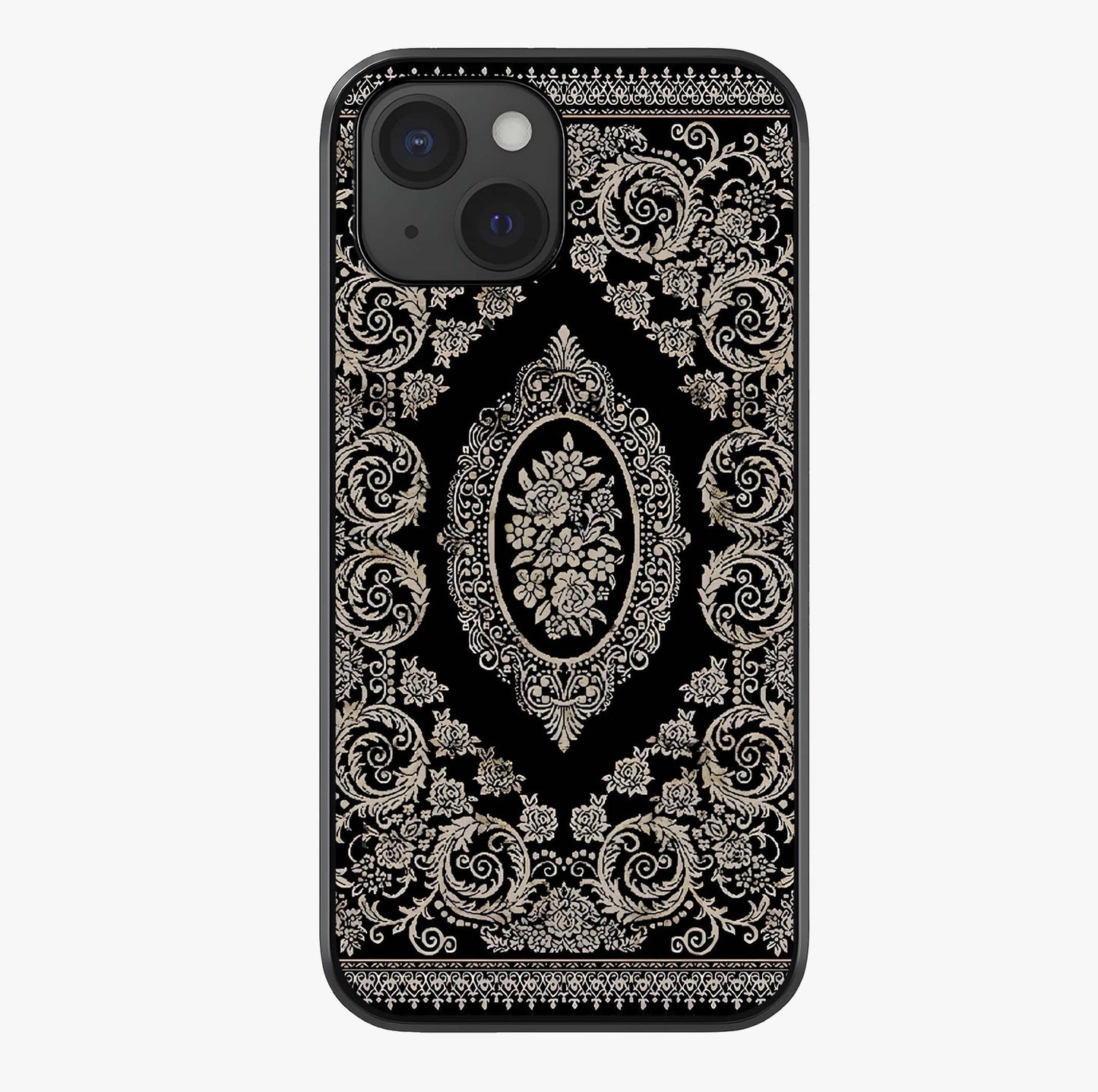 Noir Bloom Elegance Glass Case showing full back design in clean flat view with glossy glass finish.