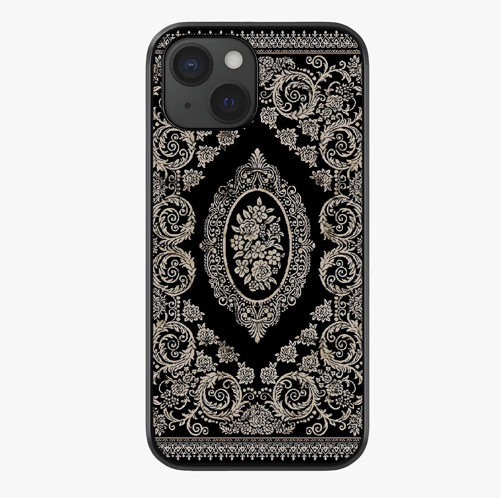 Noir Bloom Elegance Glass Case showing full back design in clean flat view with glossy glass finish.