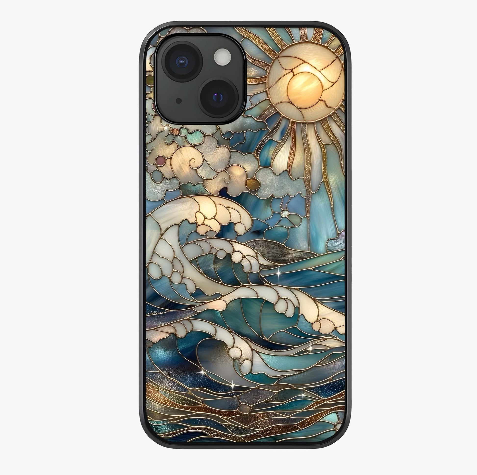 Oceanic Stained Printed Glass Case showing full back design in clean flat view with glossy glass finish.