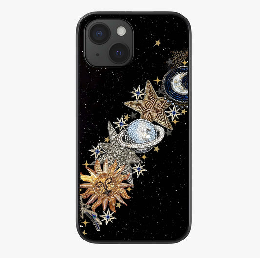 Pearls Universe Object Glass Case showing full back design in clean flat view with glossy glass finish.