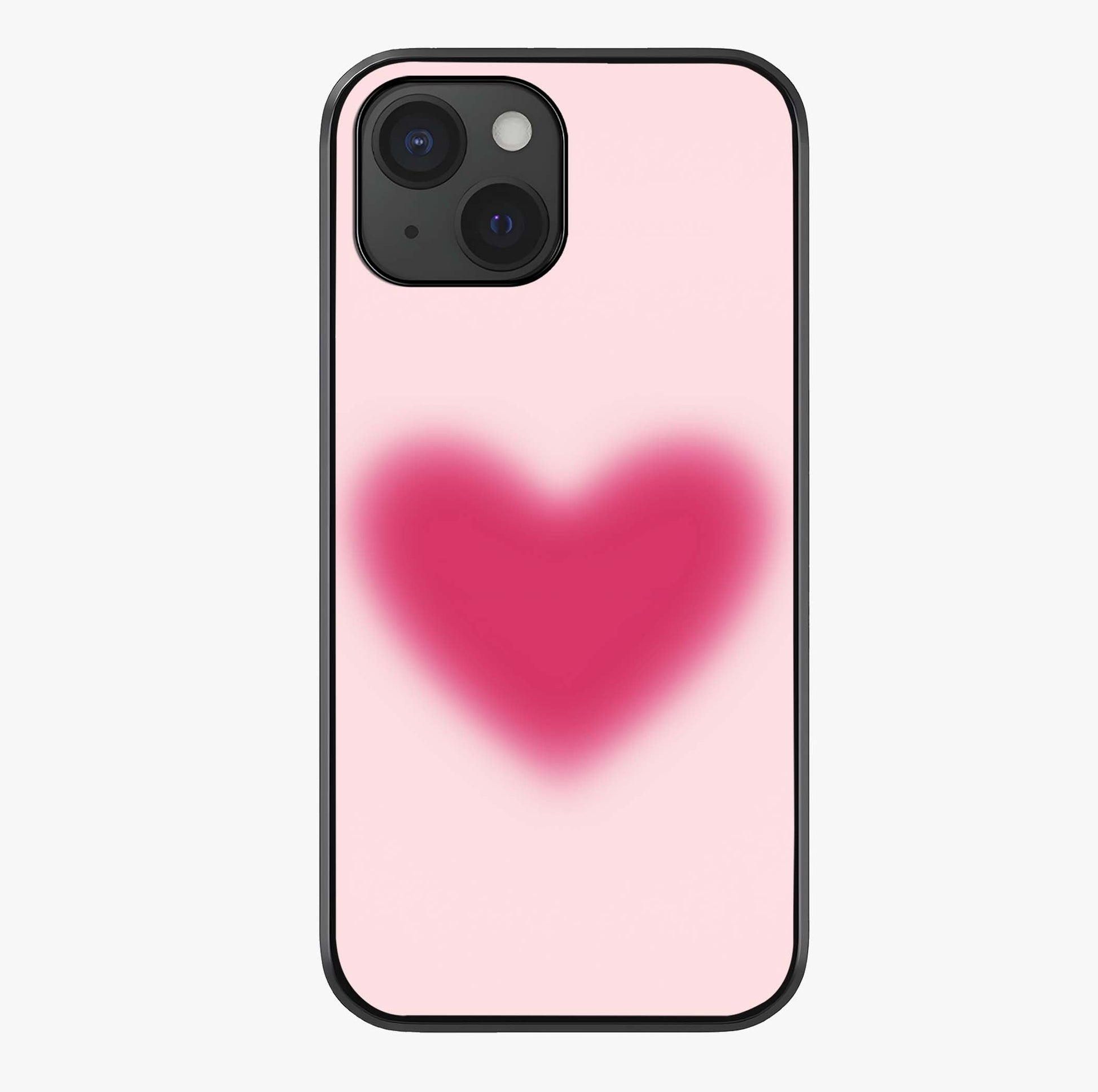 Pink Aura Heart Glass Case showing full back design in clean flat view with glossy glass finish.