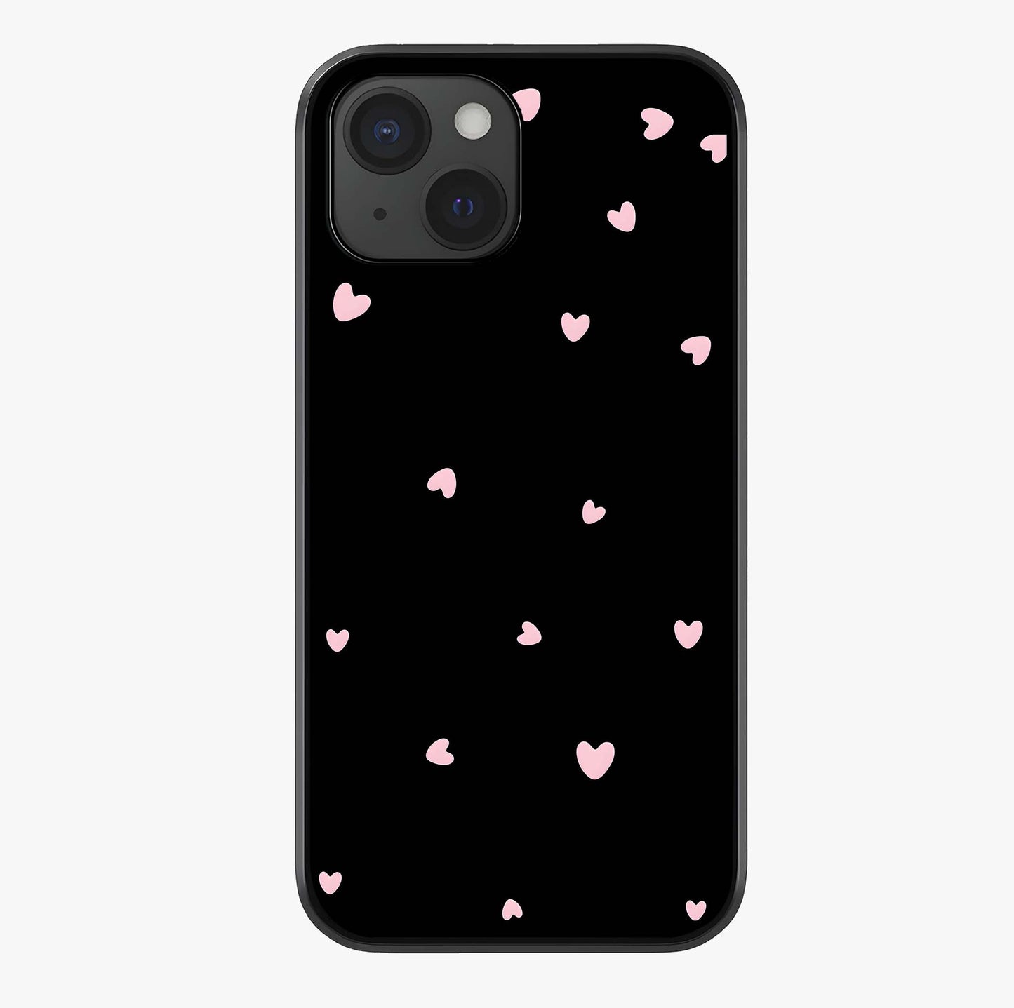 Pink Love Drops Glass Case showing full back design in clean flat view with glossy glass finish.