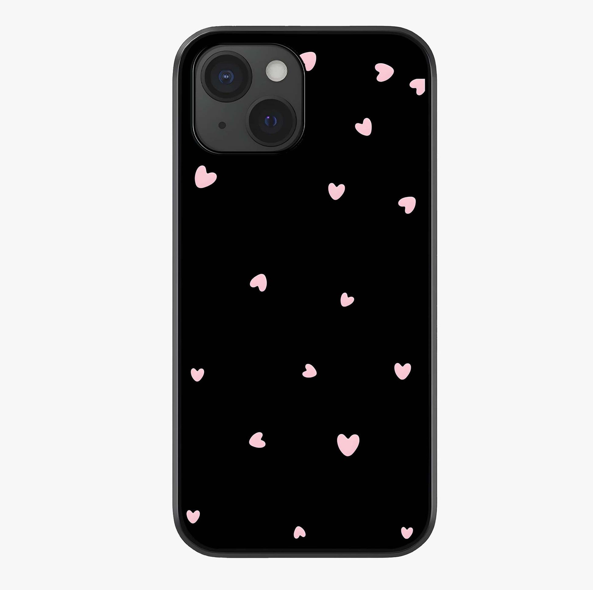 Pink Love Drops Glass Case showing full back design in clean flat view with glossy glass finish.