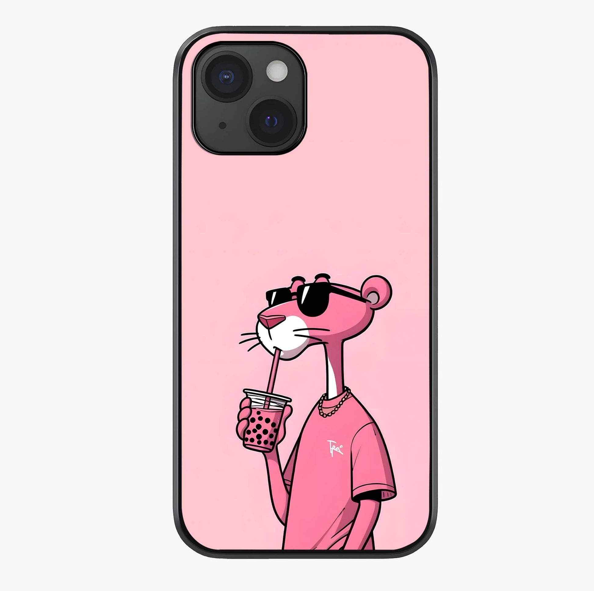 Pink Panther Glass Case showing full back design in clean flat view with glossy glass finish.