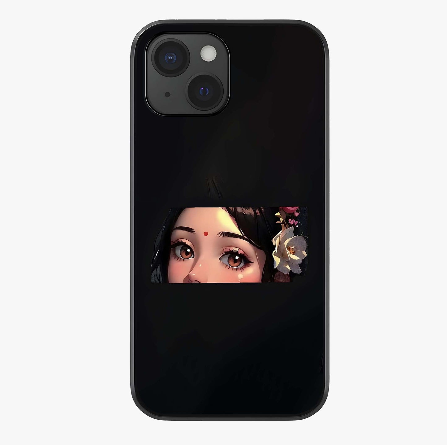 Radha Divine Embrace Glass Case showing full back design in clean flat view with glossy glass finish.