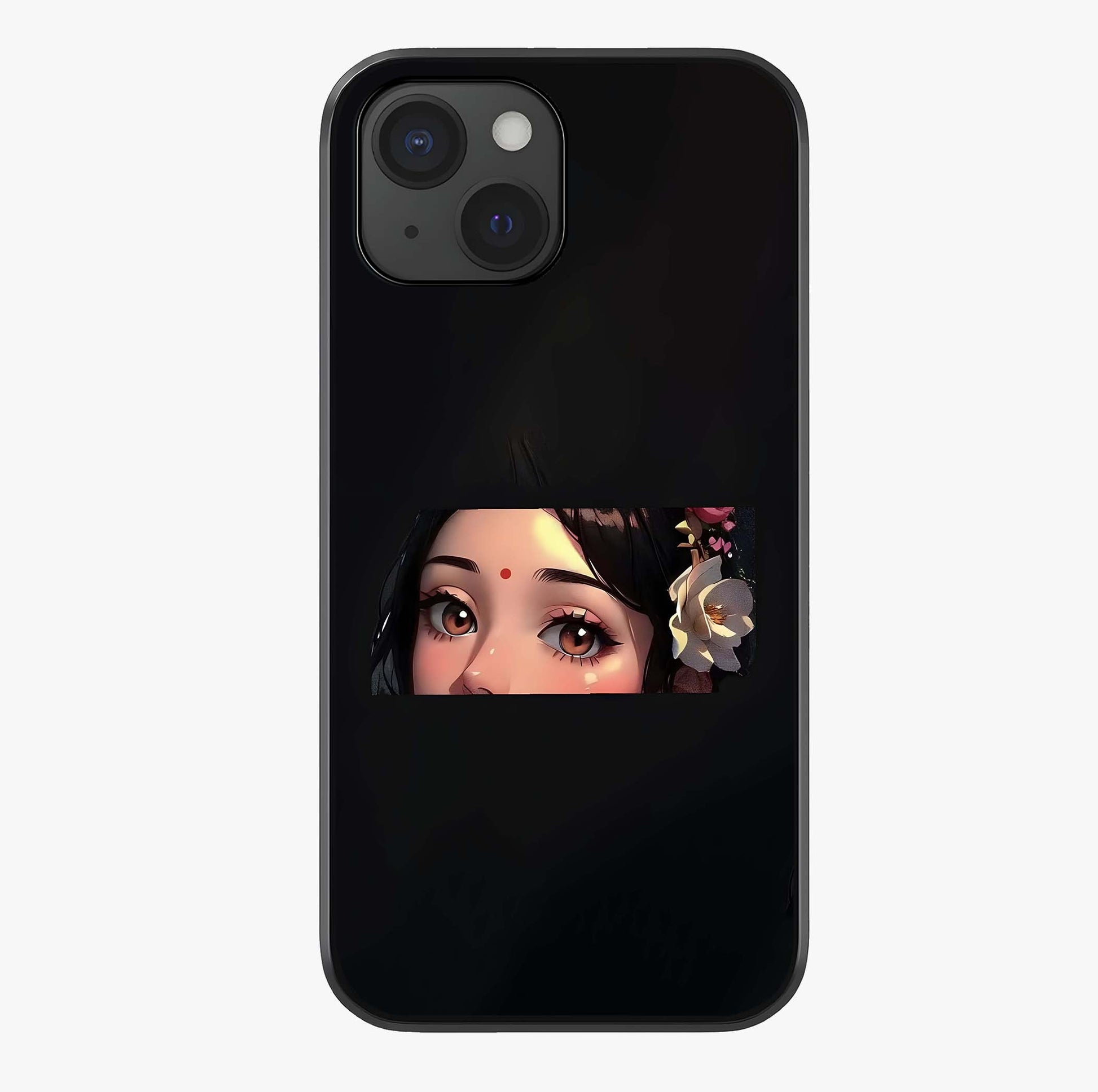 Radha Divine Embrace Glass Case showing full back design in clean flat view with glossy glass finish.