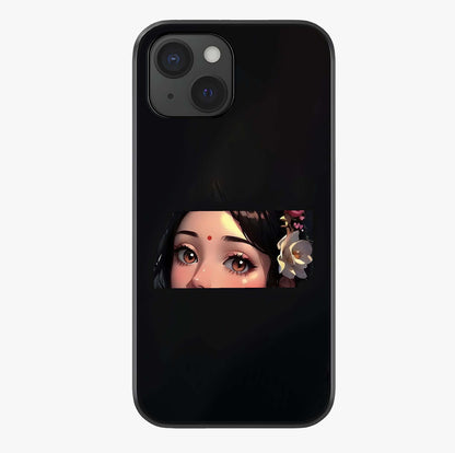 Radha Divine Embrace Glass Case showing full back design in clean flat view with glossy glass finish.