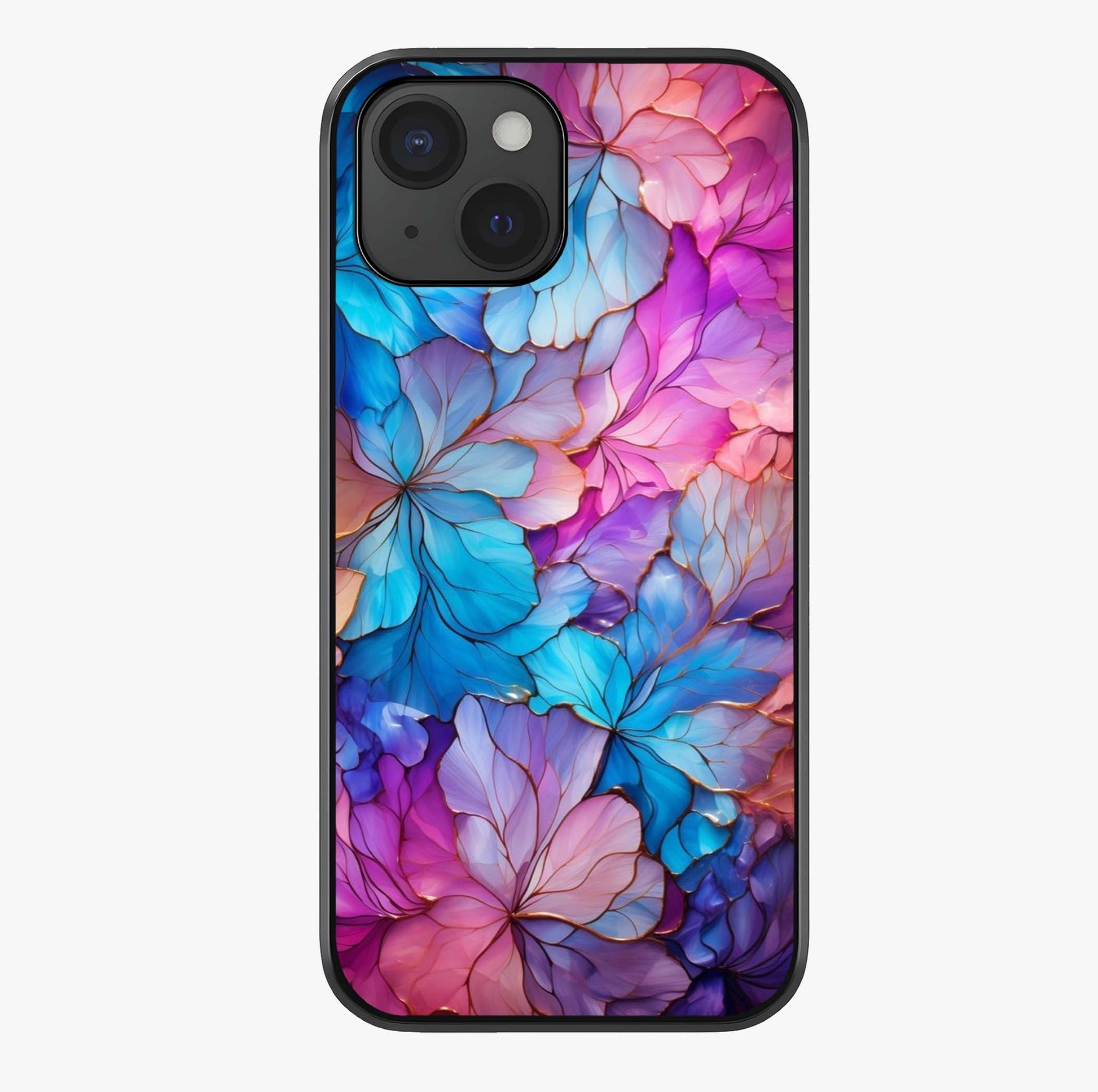 Radiant Floral Whirl Glass Case showing full back design in clean flat view with glossy glass finish.