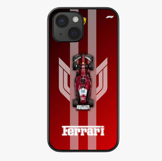 Red Ferrari F1 Vertical Glass Case showing full back design in clean flat view with glossy glass finish.