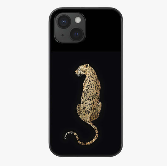 Regal Leopard Glass Case showing full back design in clean flat view with glossy glass finish.