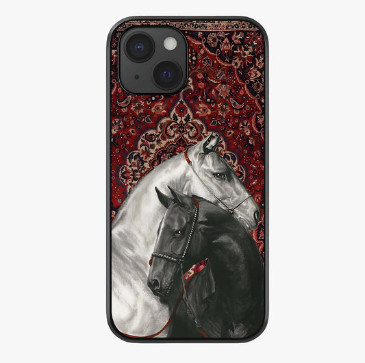 Regal Stallion Tapestry Glass Case showing full back design in clean flat view with glossy glass finish.