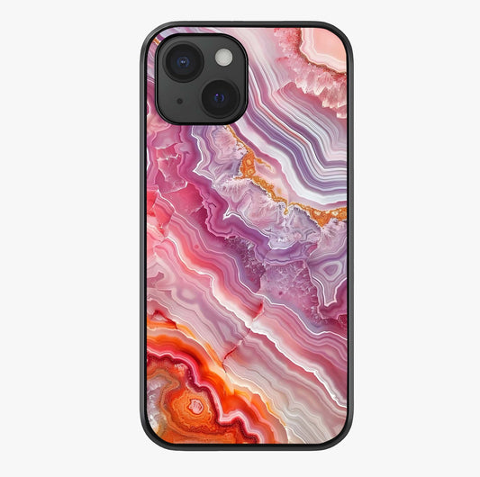 Rose Quartz Marble Glass Case showing full back design in clean flat view with glossy glass finish.