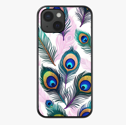 Royal Peacock Feathers Glass Case showing full back design in clean flat view with glossy glass finish.