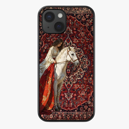 Royal Rider Tapestry Glass Case showing full back design in clean flat view with glossy glass finish.