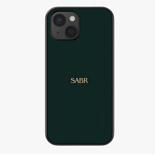 Sabr Minimal Patience Glass Case showing full back design in clean flat view with glossy glass finish.