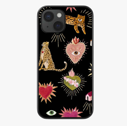 Sacred Jungle Heart Glass Case showing full back design in clean flat view with glossy glass finish.
