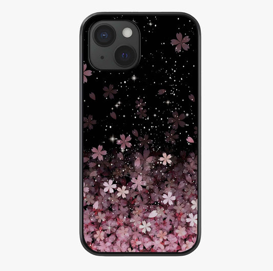 Small Starry Flowers Glass Case showing full back design in clean flat view with glossy glass finish.